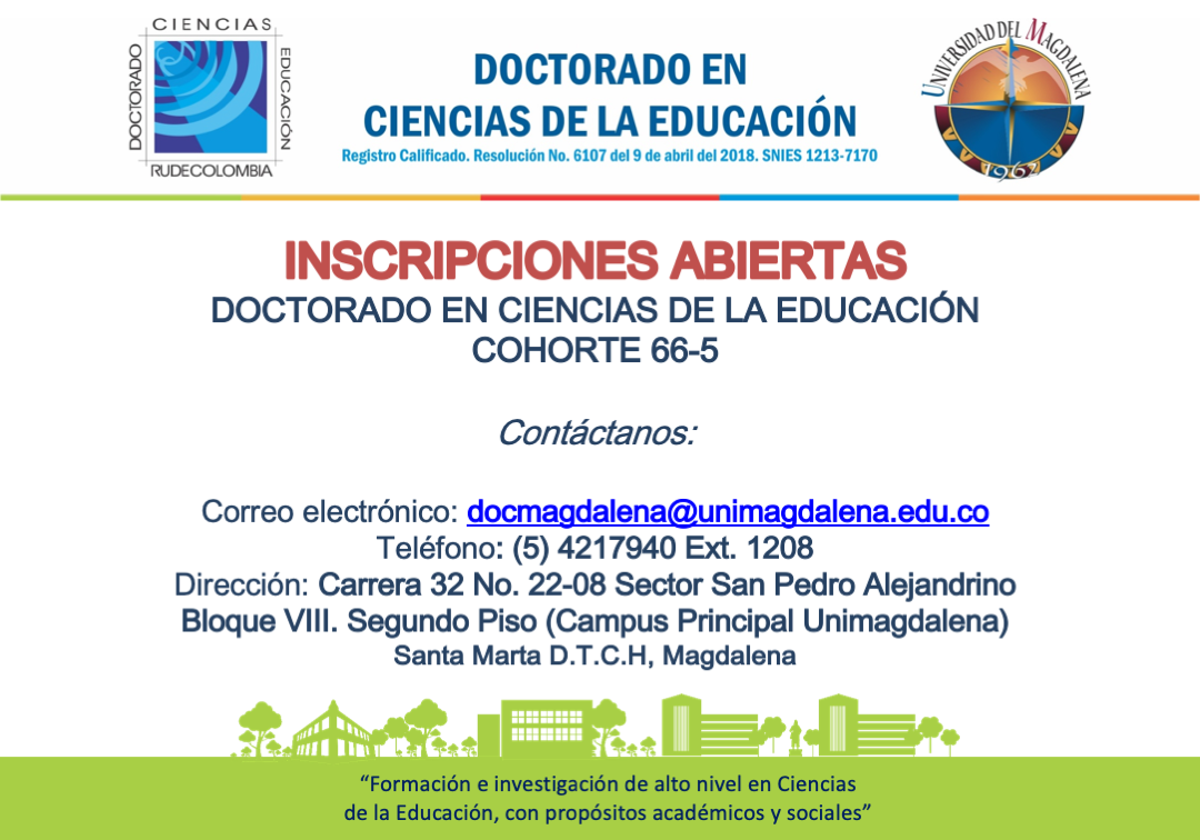 Se encuentran abiertas las inscripciones al Doctorado en Ciencias de la Educación de UNIMAGDALENA