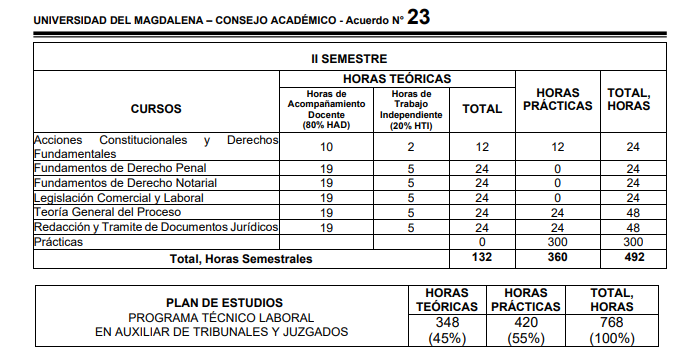 Segundo Semestre y Horas totales del nuevo  programa.