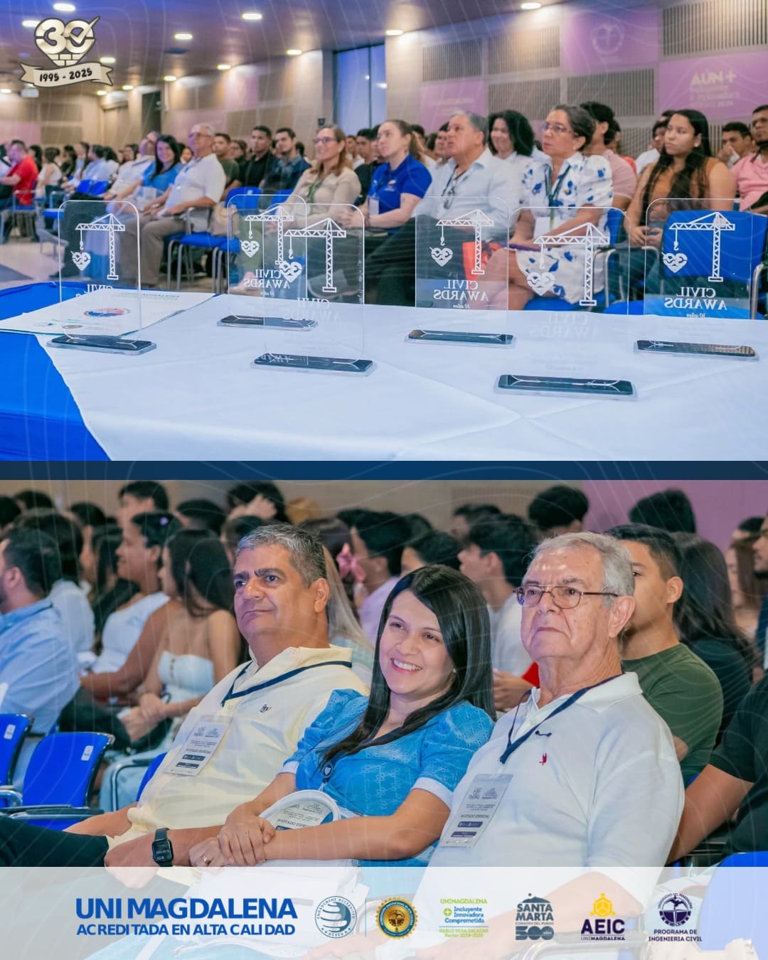 Estudiantes, egresados y docentes del Programa de Ingeniería Civil de la Universidad del Magdalena celebrando los 30 años del programa durante la XII