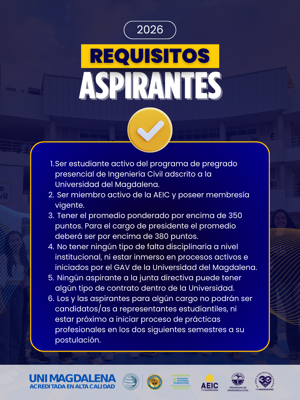 Pieza gráfica oficial de la AEIC con información sobre el proceso de elección de la Junta Directiva 2026