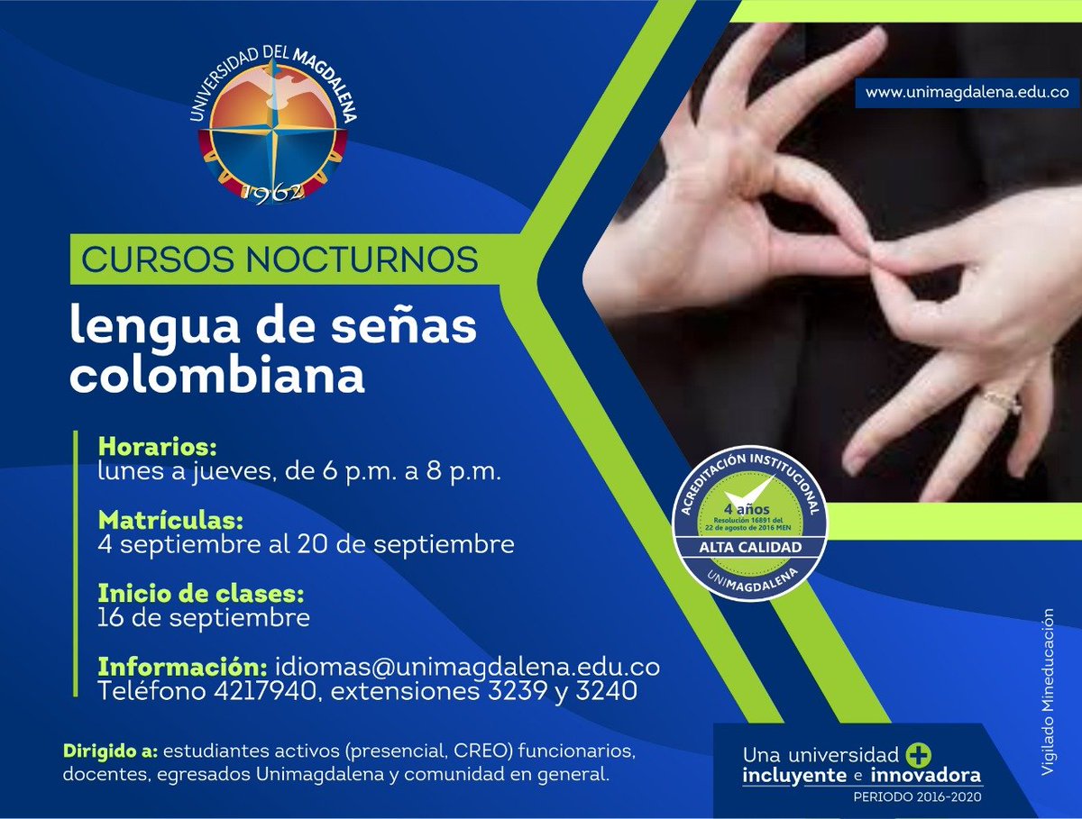 UNIMAGDALENA oferta curso en idioma coreano y curso en Lengua de Señas colombiana