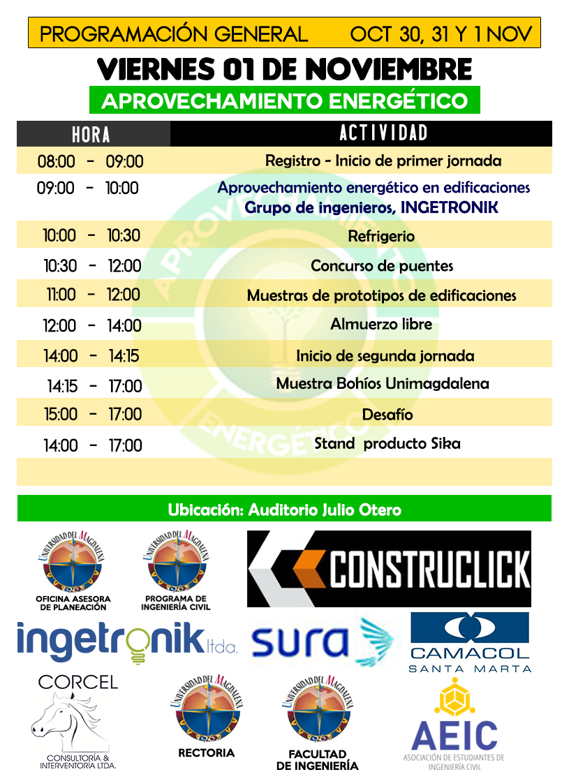 Itinerario - Día 3 (Aprovechamiento energético - Concurso de puentes - Engineering Challenge)