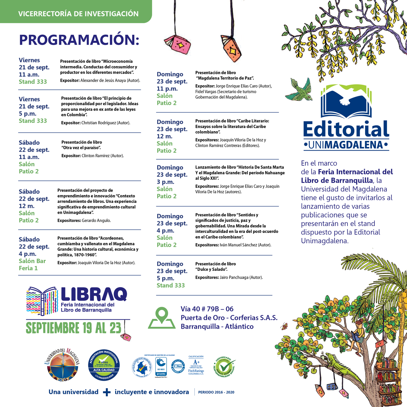 Esta será la programación de la Editorial UNIMAGDALENA durante la feria Libraq.