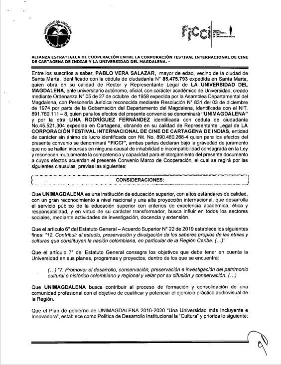 UNIMAGDALENA y FICCI fortalecen unión para el fomento de la cultura cinematográfica del Caribe