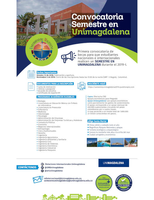 Banner informativo de la convocatoria Semestre en Unimagdalena