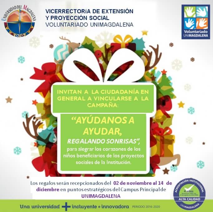 UNIMAGDALENA inicia campaña de recolección de regalos y útiles escolares ‘Ayúdanos a Ayudar regalando sonrisas’