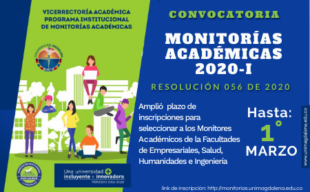 Ampliación plazo de Inscripción convocatoria monitorias 2020-I