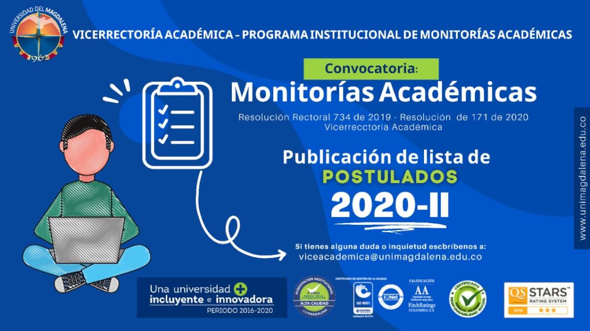 Listado de postulados a las plazas de Monitorías Académicas, periodo 2020 - II