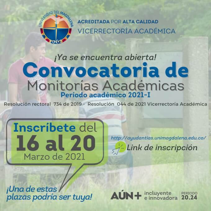 Convocatoria Monitorias Académicas 2021 -I