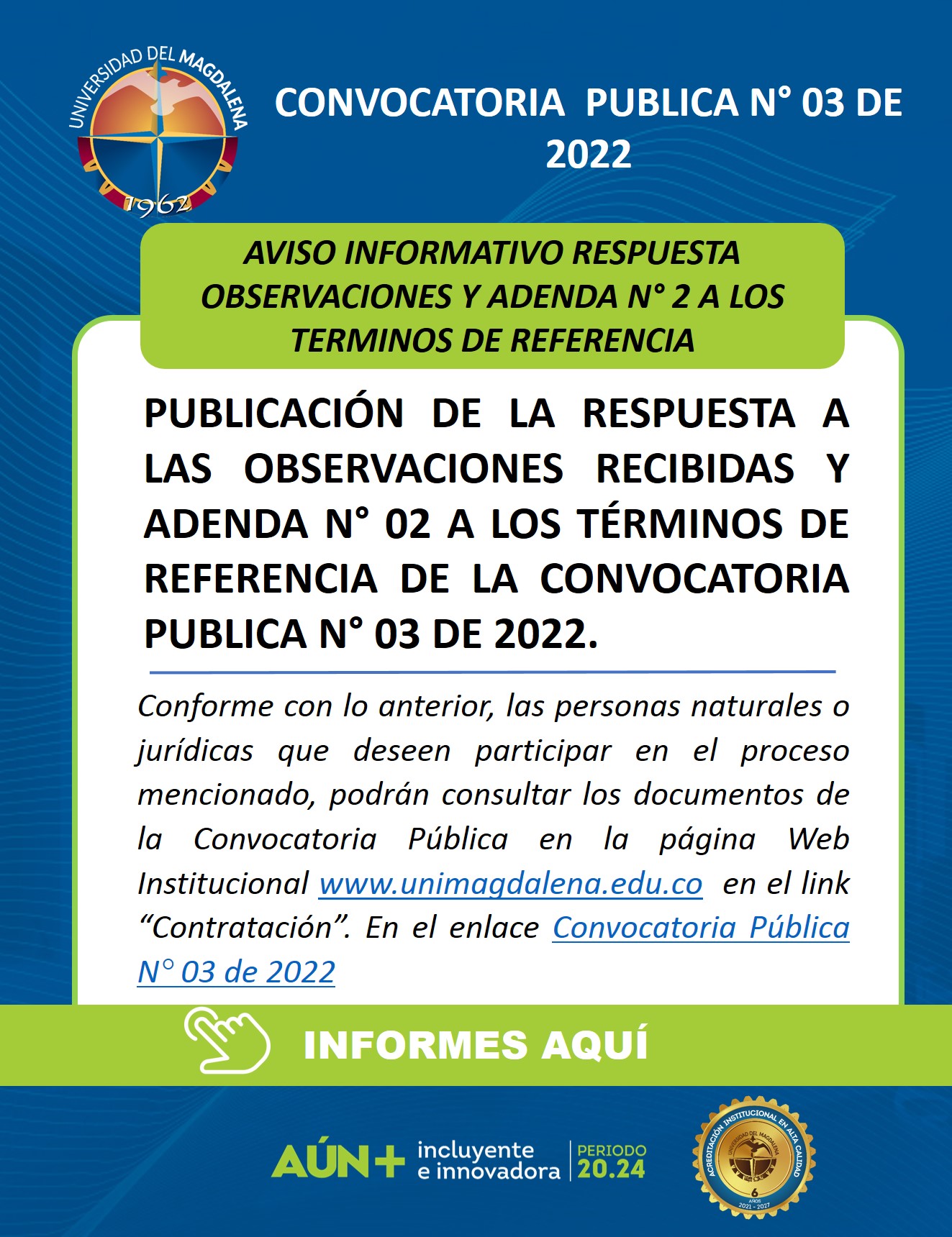 Aviso Informativo - Respuesta Observaciones y Adenda N° 02 a los Términos de Referencia