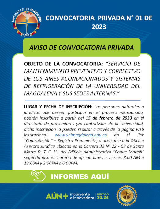 Aviso Informativo Inscripción Proveedores - Convocatoria Privada N° 01 de 2023