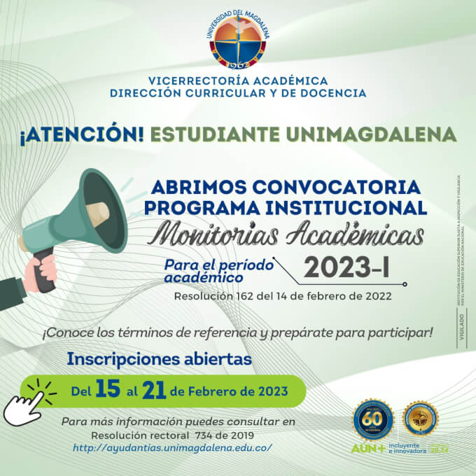 Estudiante UNIMAGDALENA, haz parte del Programa Institucional de Monitorías Académicas.