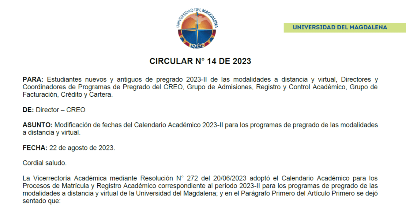 CIRCULAR N° 14 DE 2023