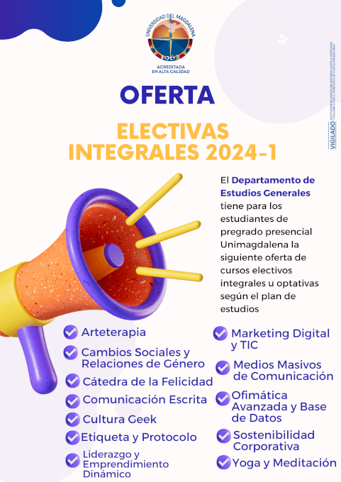 El Departamento de Estudios Generales tiene  en su oferta de asignaturas electivas integrales u optativas 204-I.