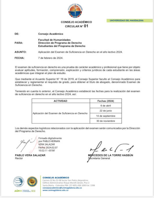 Circular N°01 del Consejo Académico