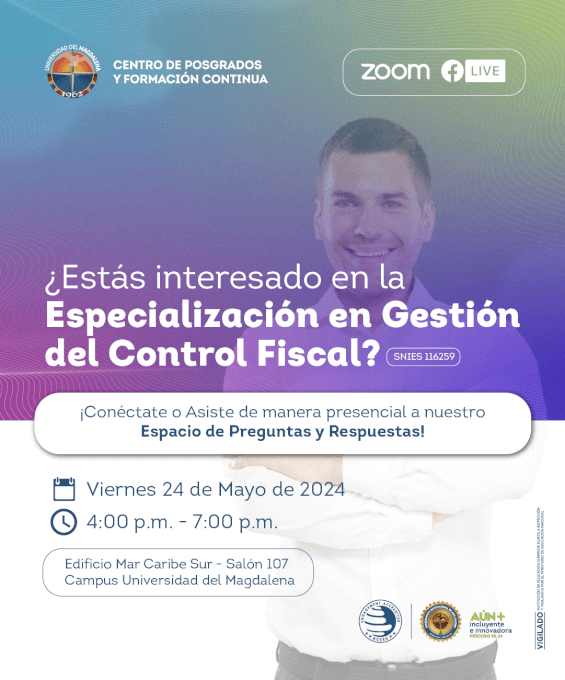 ¡Nos complace invitarlos a una emocionante charla de preguntas y respuestas sobre la especialización en Gestión del Control Fiscal! Este evento será una oportunidad única para sumergirse en los aspectos más relevantes y desafiantes de este campo vita