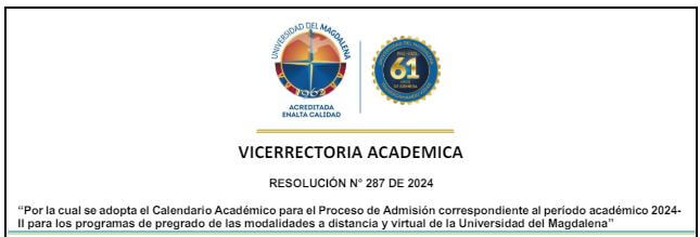 Calendario académico para el proceso de admisión 2024 - 2.