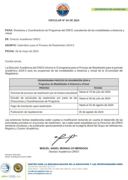 Proceso de readmisión 2024-II