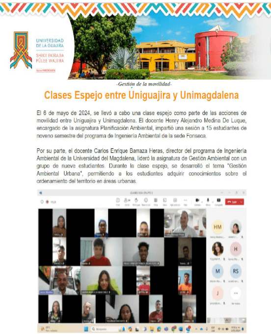 Clase espejo entre Unimagdalena - Uniguajira.