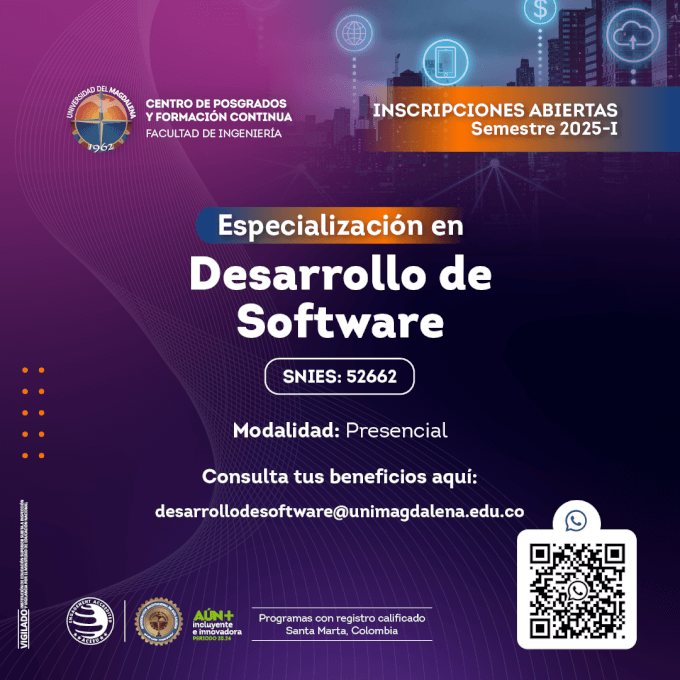 Abiertas las inscripciones para la Especialización en Desarrollo de Software 2025-I