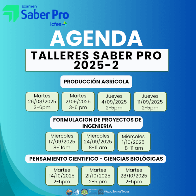 Agenda de talleres Saber Pro 2025-2: fechas y horarios por competencia específica.