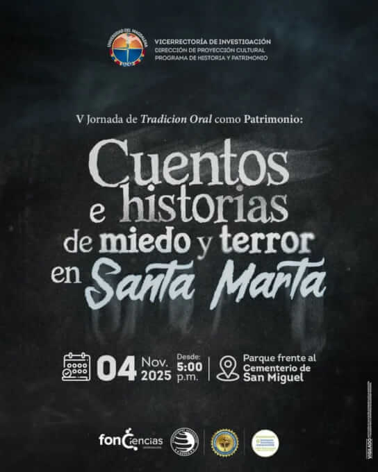 "Póster promocional de la V Jornada de Cuentos e Historias de Miedo y Terror, con fecha, lugar y diseño alusivo a relatos y leyendas."