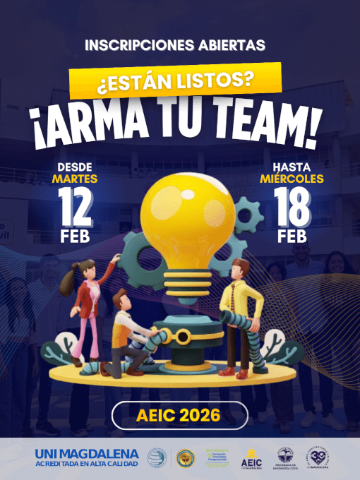 Pieza gráfica oficial de la Asociación de Estudiantes de Ingeniería Civil (AEIC) con información sobre el proceso de elección de la Junta Directiva 2026 y sus fechas clave.