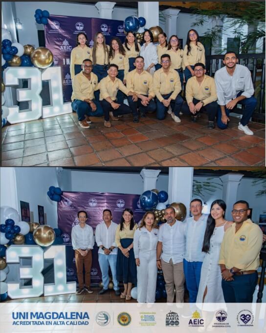 Fotografías grupales de estudiantes, docentes y directivos del Programa de Ingeniería Civil de la Universidad del Magdalena durante una jornada de actualización académica organizada por la AEIC.