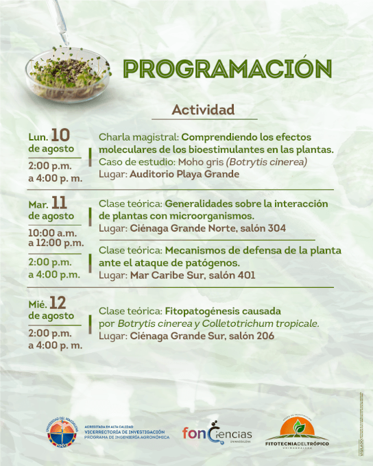 Investigador Dr. Mario Serrano durante visita académica a la Universidad del Magdalena sobre inmunidad vegetal y fitopatógenos.