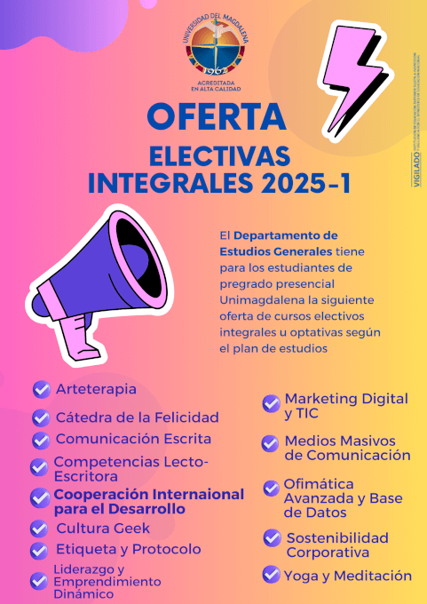 Oferta de cursos de electivas integrales u optativas libres 2025-1.