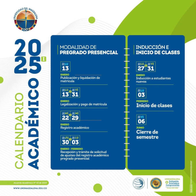 ?? Conoce el calendario académico del primer semestre del año 2025 de nuestros programas de pregrado