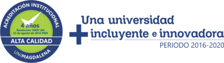 Logo de acreditación de alta calidad otorgada a la Universidad del Magdalena y eslogan representativo a la politica de gobierno actual en la universidad